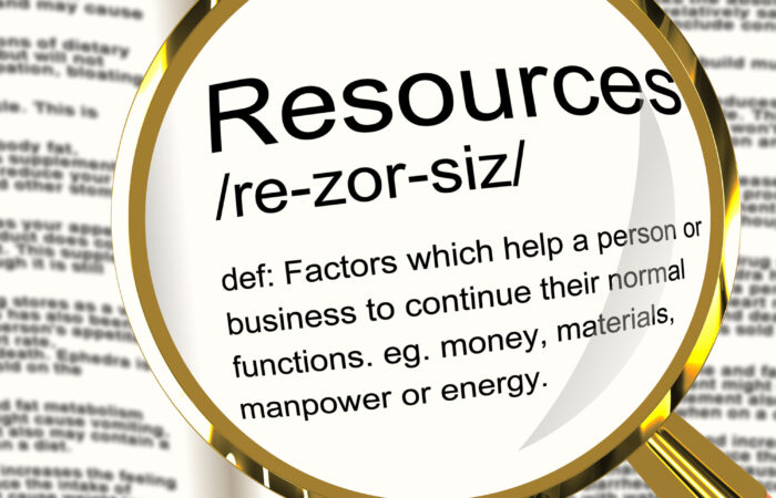 Resources Definition Magnifier Showing Materials Assets And Manpower For A Business