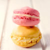 Macro shoot of macaroon cookies on the wooden background,selective focus